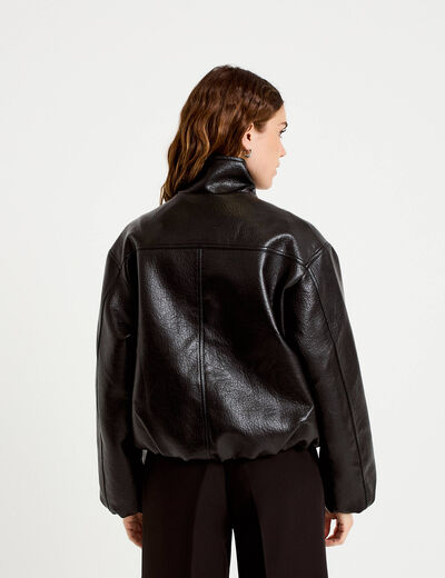 Veste oversize cropped similicuir noir femme