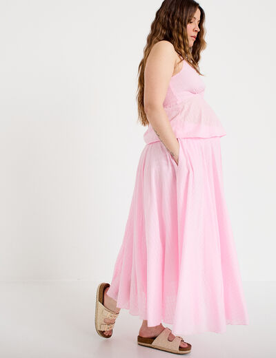 Jupe longue &eacute;vas&eacute;e rose clair femme