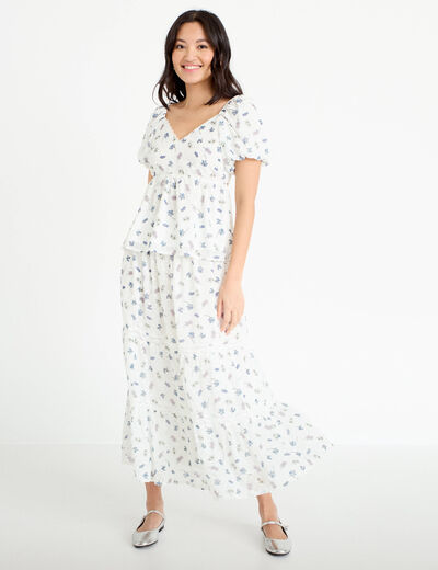 Jupe longue &eacute;vas&eacute;e Bridgerton blanc femme