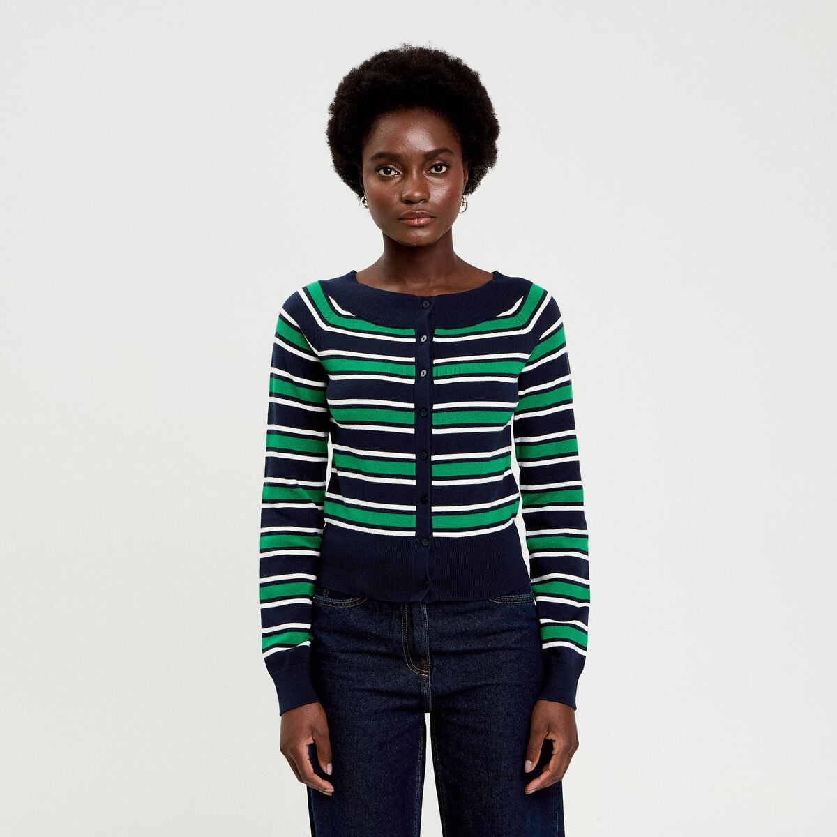 Gilet col bateau bleu marine femme