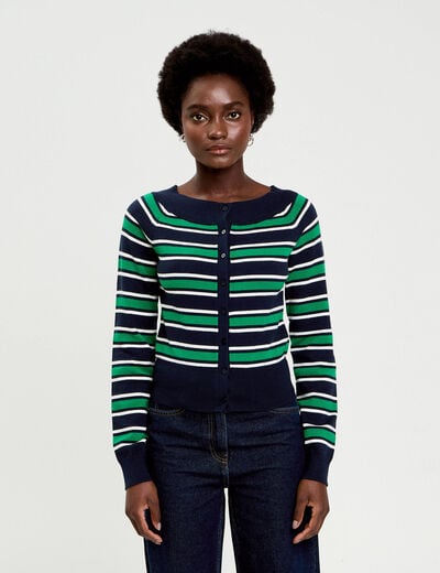 Gilet col bateau bleu marine femme