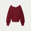 Pull ajour&eacute; col bateau manches longues rouge fonc&eacute; femme