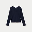 Top ajust&eacute; col v manches longues bleu marine femme