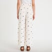 Pantalon large brod&eacute; taille standard blanc femme