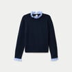 Pull col chemise manches longues bleu marine femme