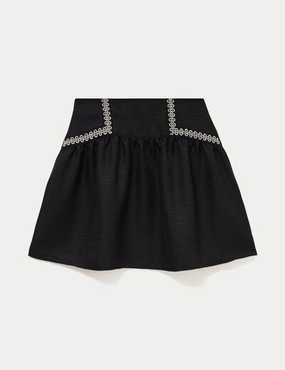Jupe courte &eacute;vas&eacute;e taille haute noir femme
