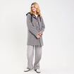 Manteau droit long &agrave; capuche gris clair femme