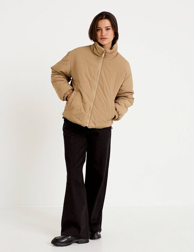 Parka r&eacute;versible effet polaire taupe femme