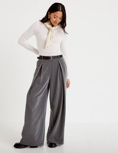 Pantalon large avec ceinture amovible gris clair femme