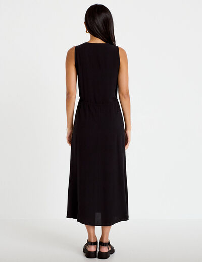 Robe longue &eacute;vas&eacute;e col v sans manches noir femme