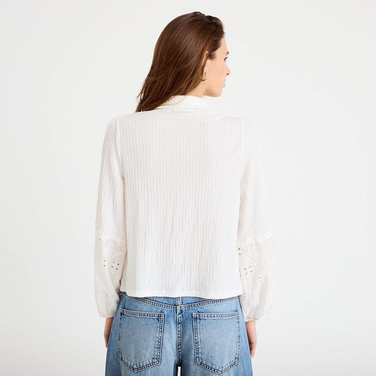 Blouse manches longues broderie ecru femme