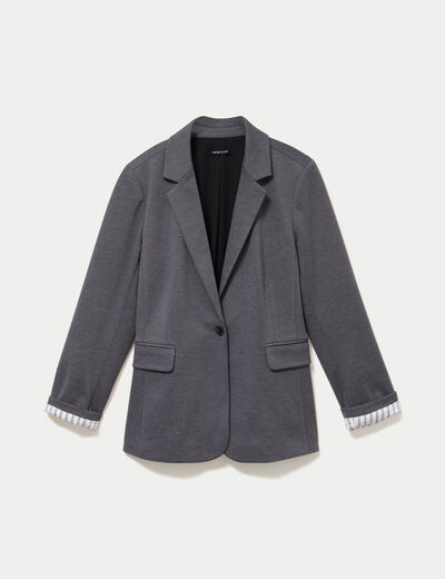 Blazer cintr&eacute; manches longues gris fonc&eacute; femme