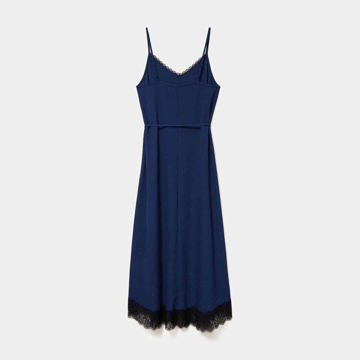 Robe longue &eacute;vas&eacute;e col v dentelle bleu marine femme