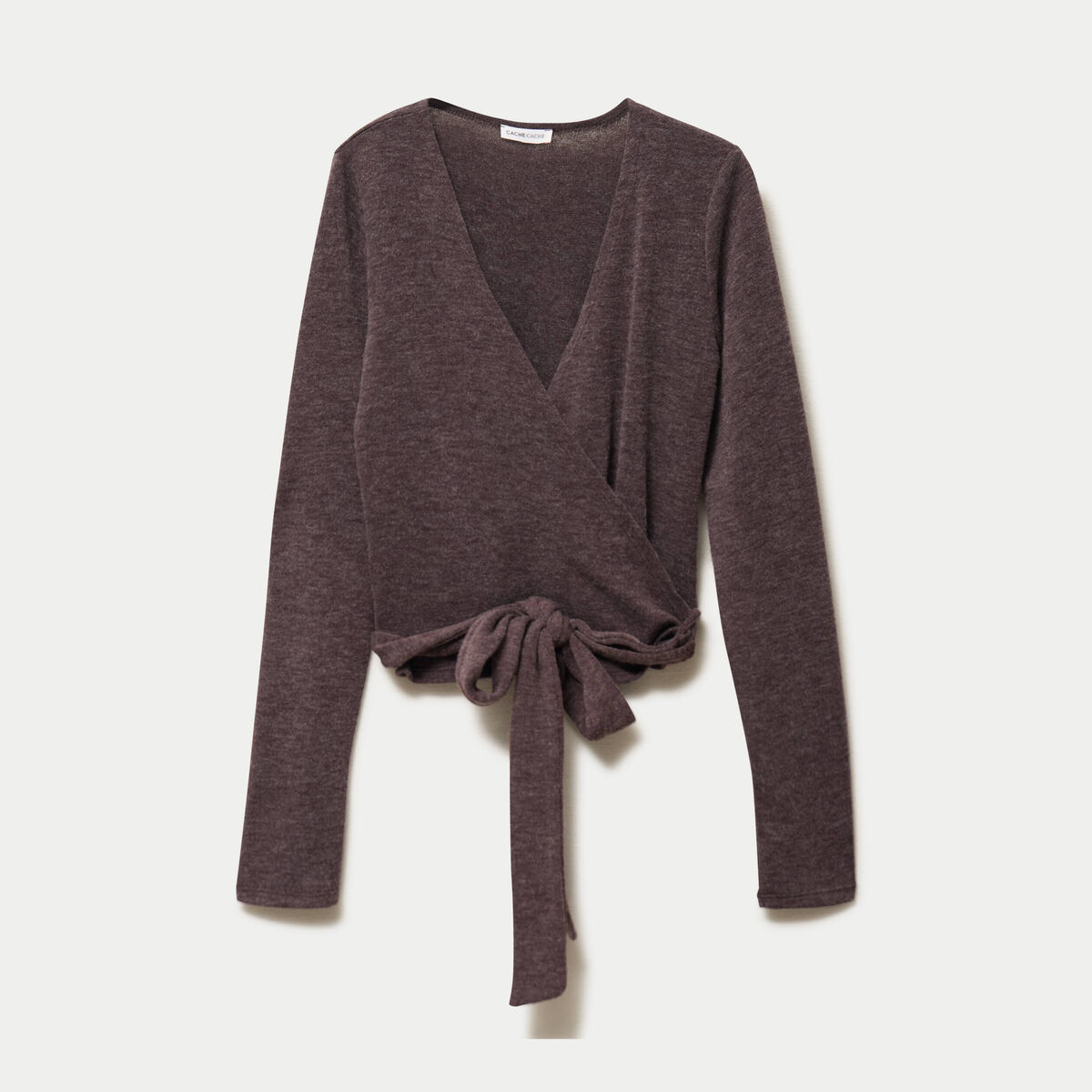 Cache-coeur droit manches longues marron clair femme