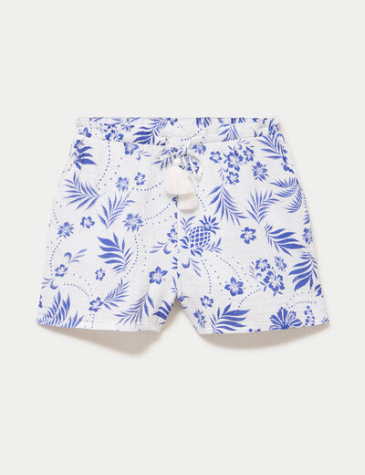 Short pliss&eacute; blanc femme
