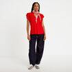 Blouse ajour&eacute;e col v manches courtes rouge femme