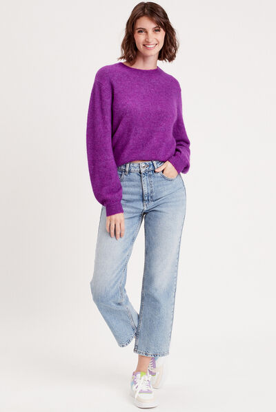 Pull Tunique Col Rond Violet – Maille Rayon & Nylon – Fermeture éclair Dans Le Dos – Taille XL Neuve Avec étiquettes