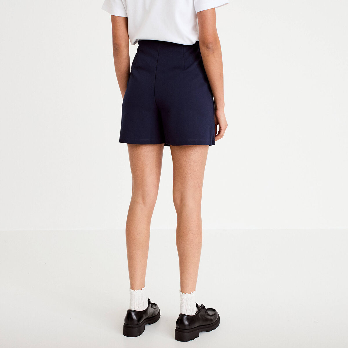 Jupe-short en maille avec boutons bleu marine femme