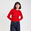 Pull ajust&eacute; col rond manches longues rouge femme