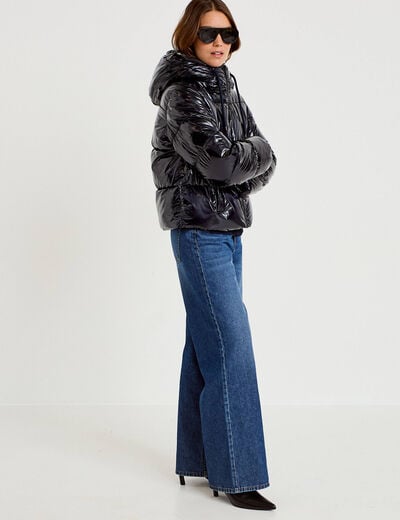 Doudoune bas resserr&eacute; manches longues bleu marine femme