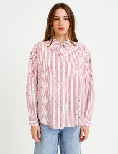 Chemise droite manches longues rouge clair femme