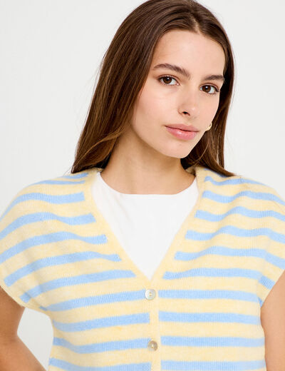 Gilet sans manches col v jaune femme