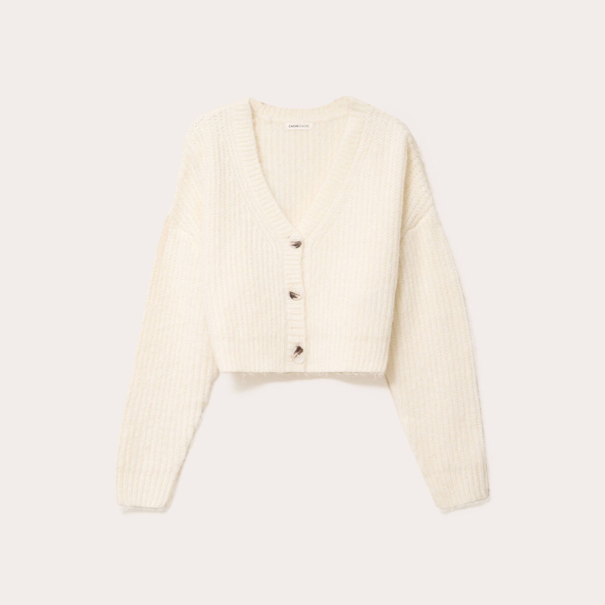 Gilet col v manches longues ecru femme