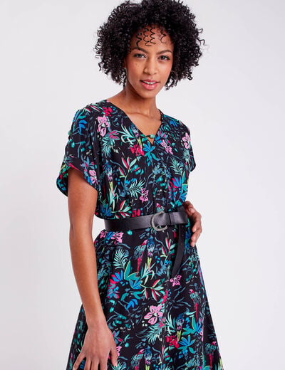 Robe longue &agrave; manches courtes noir femme