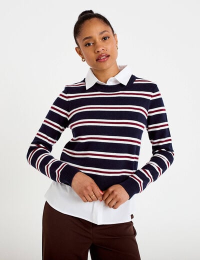Pull 2-en-1 chemise bleu marine femme