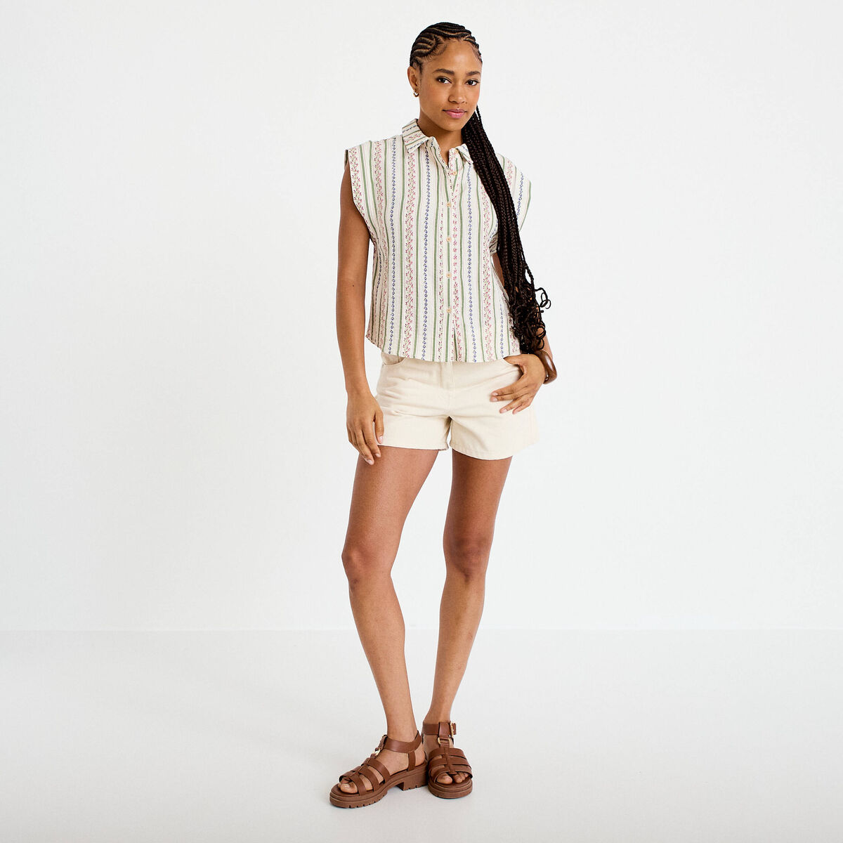 Short en jean avec broderie ecru femme