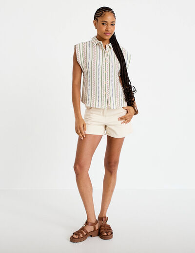 Short en jean avec broderie ecru femme