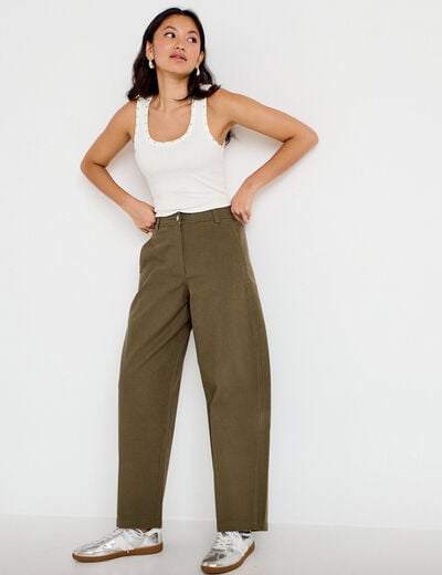 Pantalon chino coupe barrel vert kaki femme