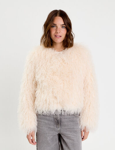 Veste fausse fourrure ecru femme
