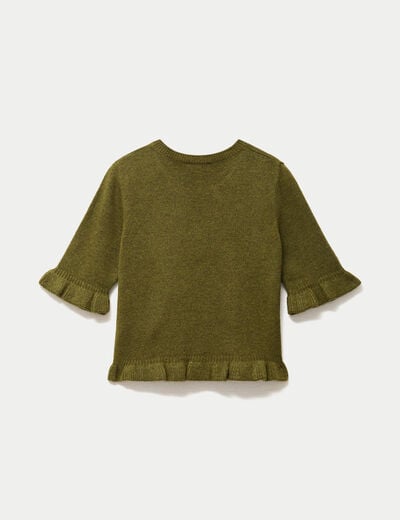 Pull col rond manches courtes vert fonc&eacute; femme