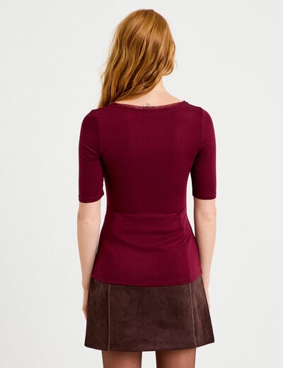 T-shirt ajust&eacute; manches courtes bordeaux femme
