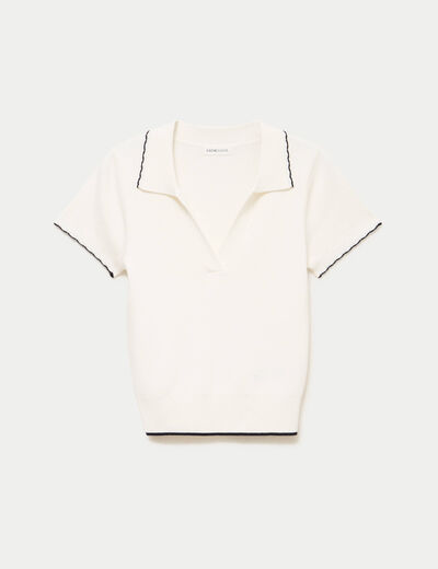 Polo ajust&eacute; manches courtes col chemise ecru femme
