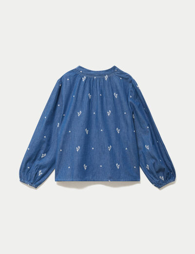 Blouse ample manches longues en jean blanc femme