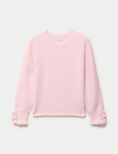 Pull col rond manches longues rose clair femme