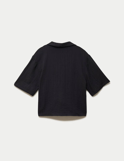 Chemise droite pliss&eacute;e manches courtes noir femme