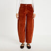 Pantalon barrel en velours marron cognac femme