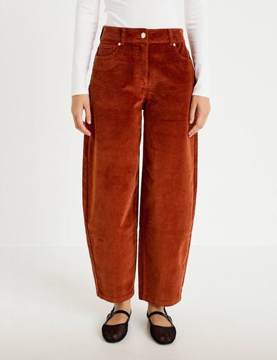 Pantalon barrel en velours marron cognac femme