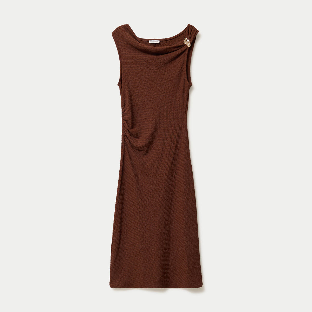 Robe midi droite sans manches en maille marron femme