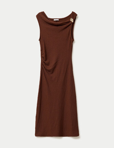Robe midi droite sans manches en maille marron femme