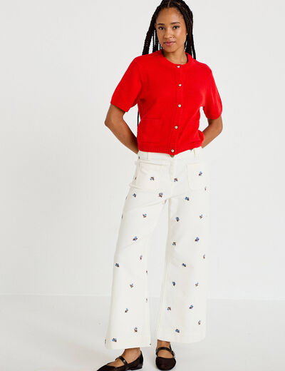 Pantalon wide leg taille haute velours blanc femme