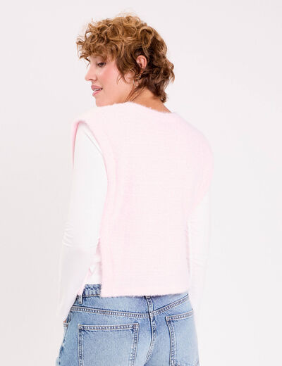 T-shirt pull sans manches 2-en-1 rose clair femme