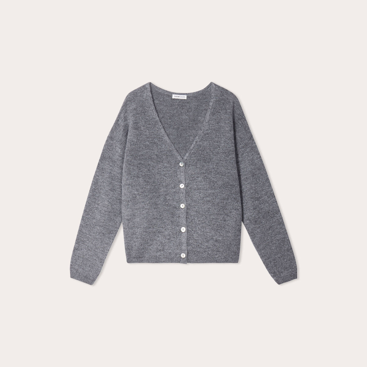 Gilet boutonn&eacute; avec col en V gris fonc&eacute; femme
