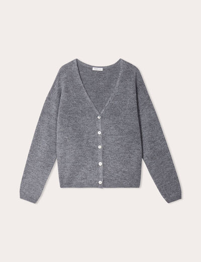 Gilet boutonn&eacute; avec col en V gris fonc&eacute; femme