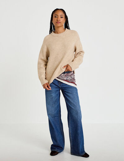 Pull manches longues beige femme