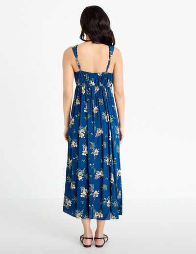 Robe longue &eacute;vas&eacute;e col coeur Bridgerton bleu fonc&eacute; femme