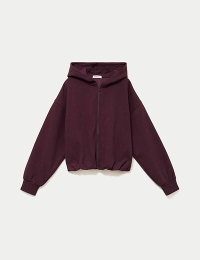 Sweat &agrave; capuche bas resserr&eacute; violet fonc&eacute; femme